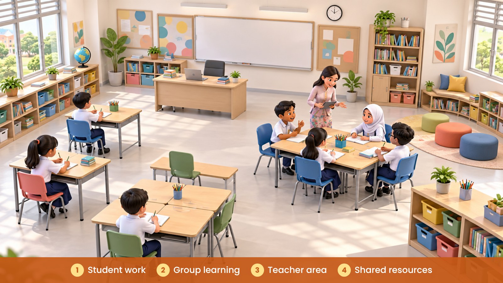 Classroom Furniture: What Schools Should Check Before Buying: Student work, Group learning, Teacher area, Shared resources