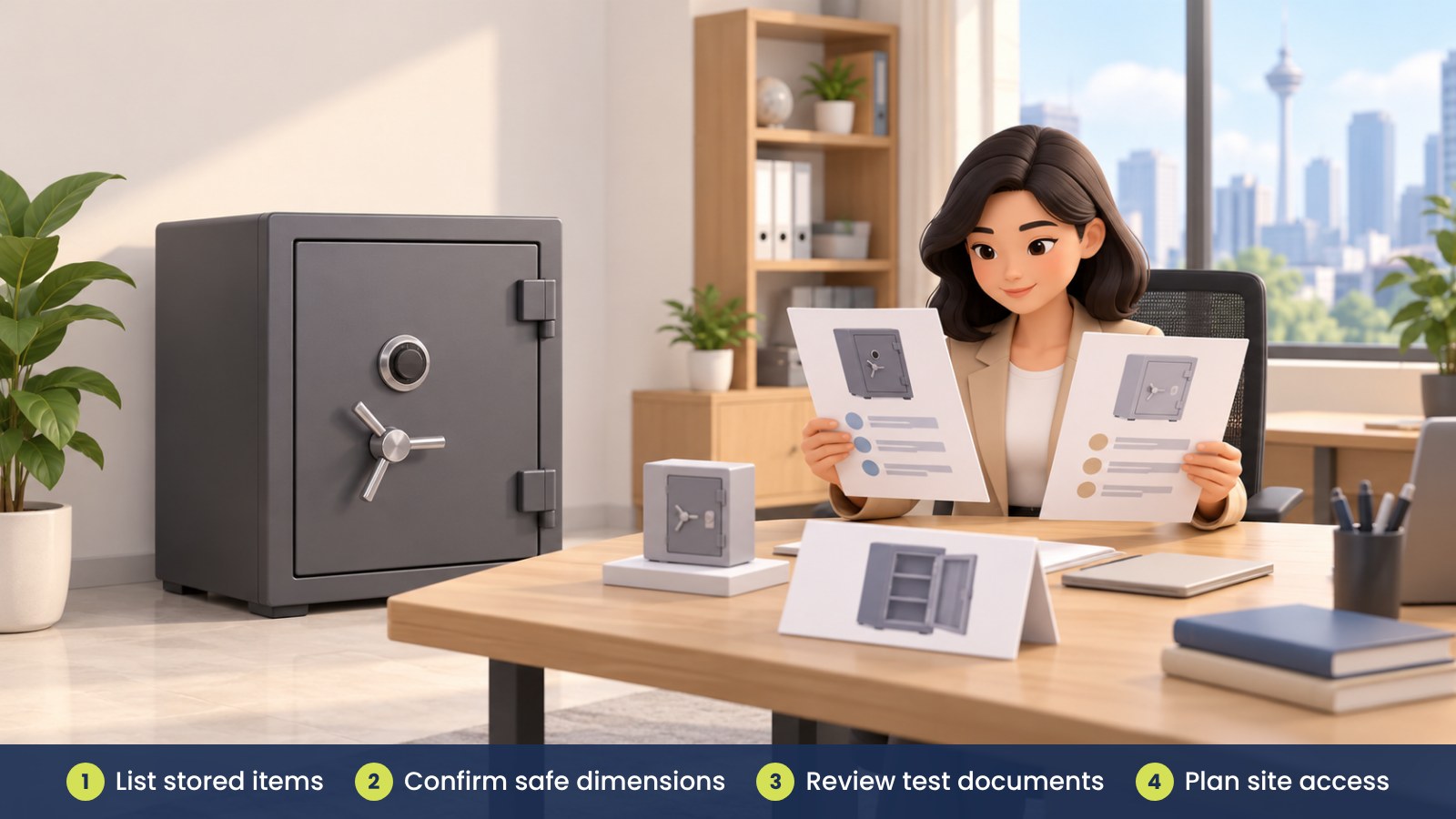 How to Choose an Office Safe: Fire and Burglary Ratings Explained: List stored items, Confirm safe dimensions, Review test documents, Plan site access
