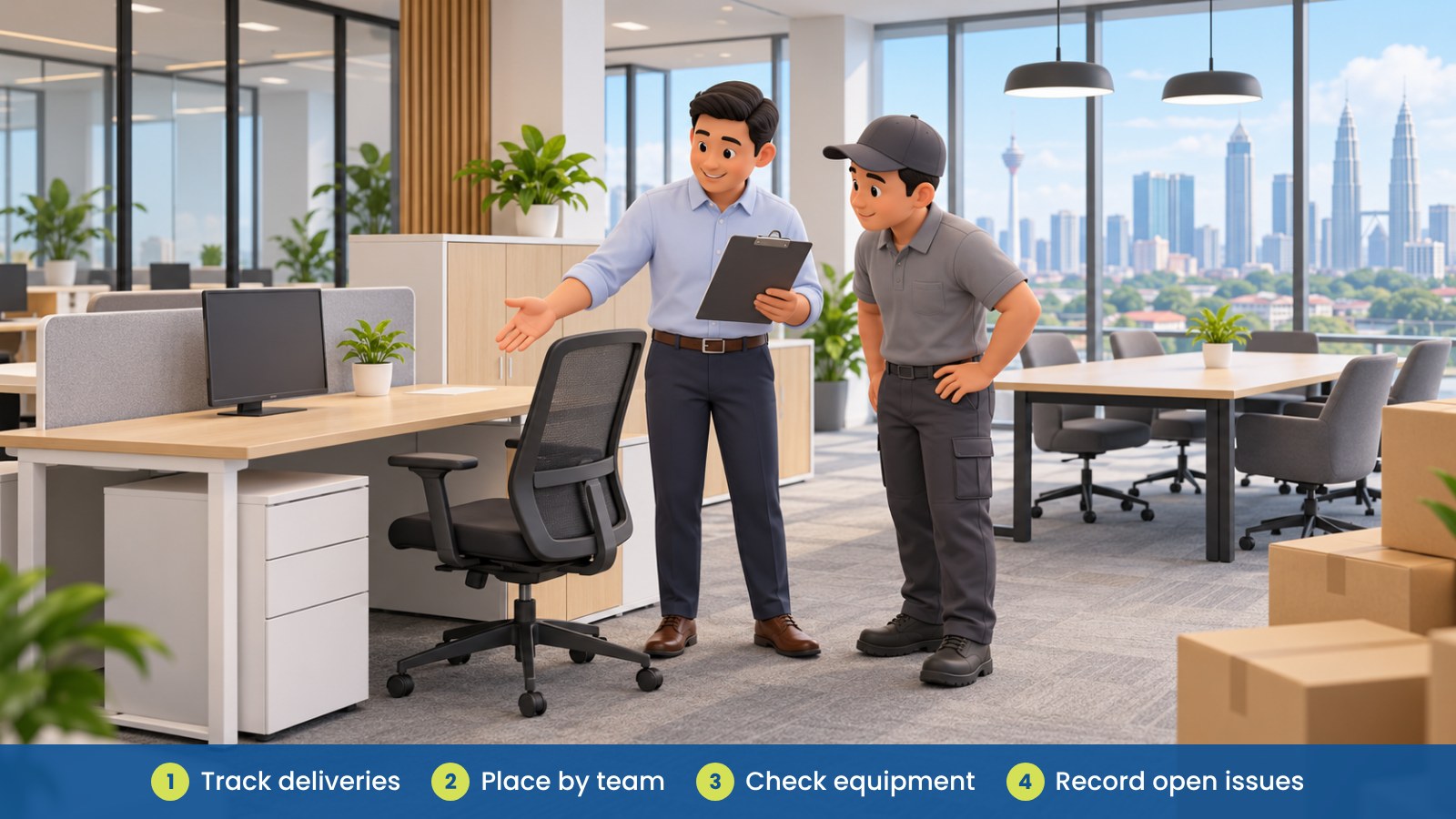 Office Relocation Checklist: Moving Without Disruption: Track deliveries, Place by team, Check equipment, Record open issues