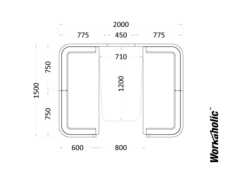 Workaholic™-Jaune-Seating-Booth-Measurements