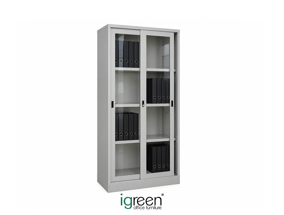 Workaholic™ Steel Storage High Cabinet Glass Sliding Door